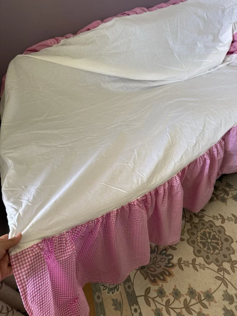Pottery Barn Kids Pink Full Deux Places Cotton Gingham Ruffle Bed Skirt Farmhous